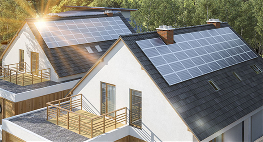 Modern house with solar panels on the roof